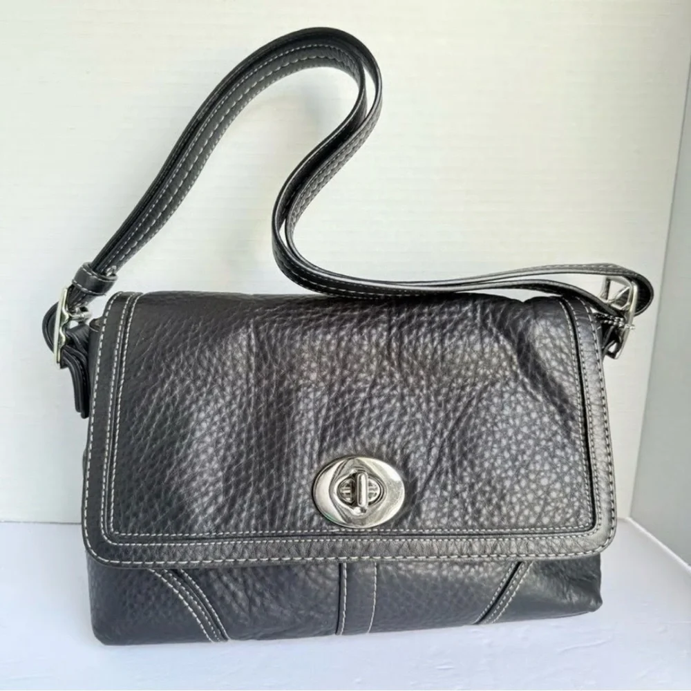 Coach Black Pebble Leather Shoulder Bag